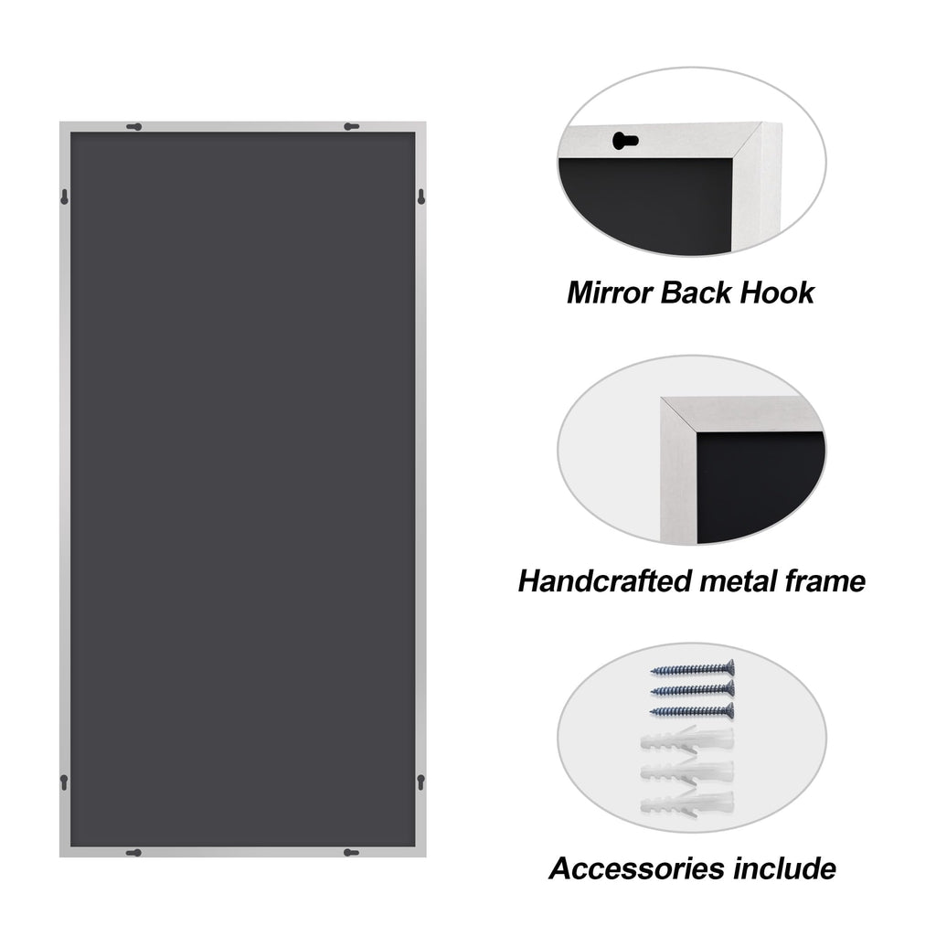 Silver Bathroom Mirror for Wall, 30x60 Inch Rectangle Mirrors with Metal Frame, Modern Vanity Large Wall Mirror