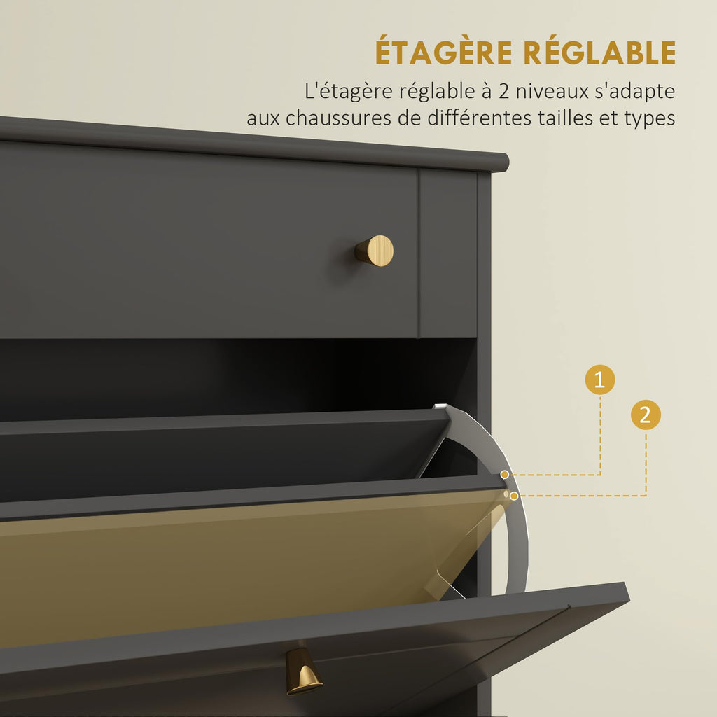 Narrow Entrance Shoe Cabinet 8 Pairs 60 x 23.5 x 98.5 cm Black
