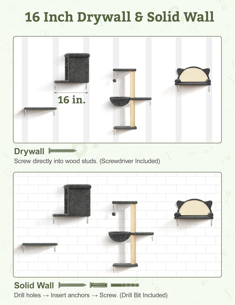 5-in-1 Cat Wall Shelves, Solid Wood Cat Wall Furniture Set for Indoor Cats