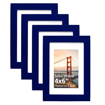 4x6 Picture Frame Navy Solid Wood Set of 4, Mat 3.5x5