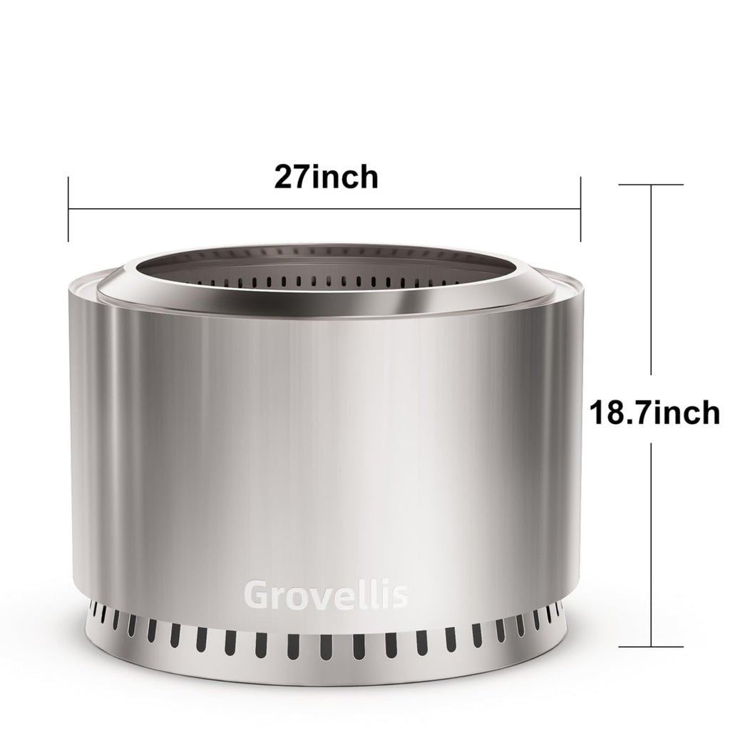 27 inch Smokeless Fire Pit with Waterproof Cover & Fire Poker