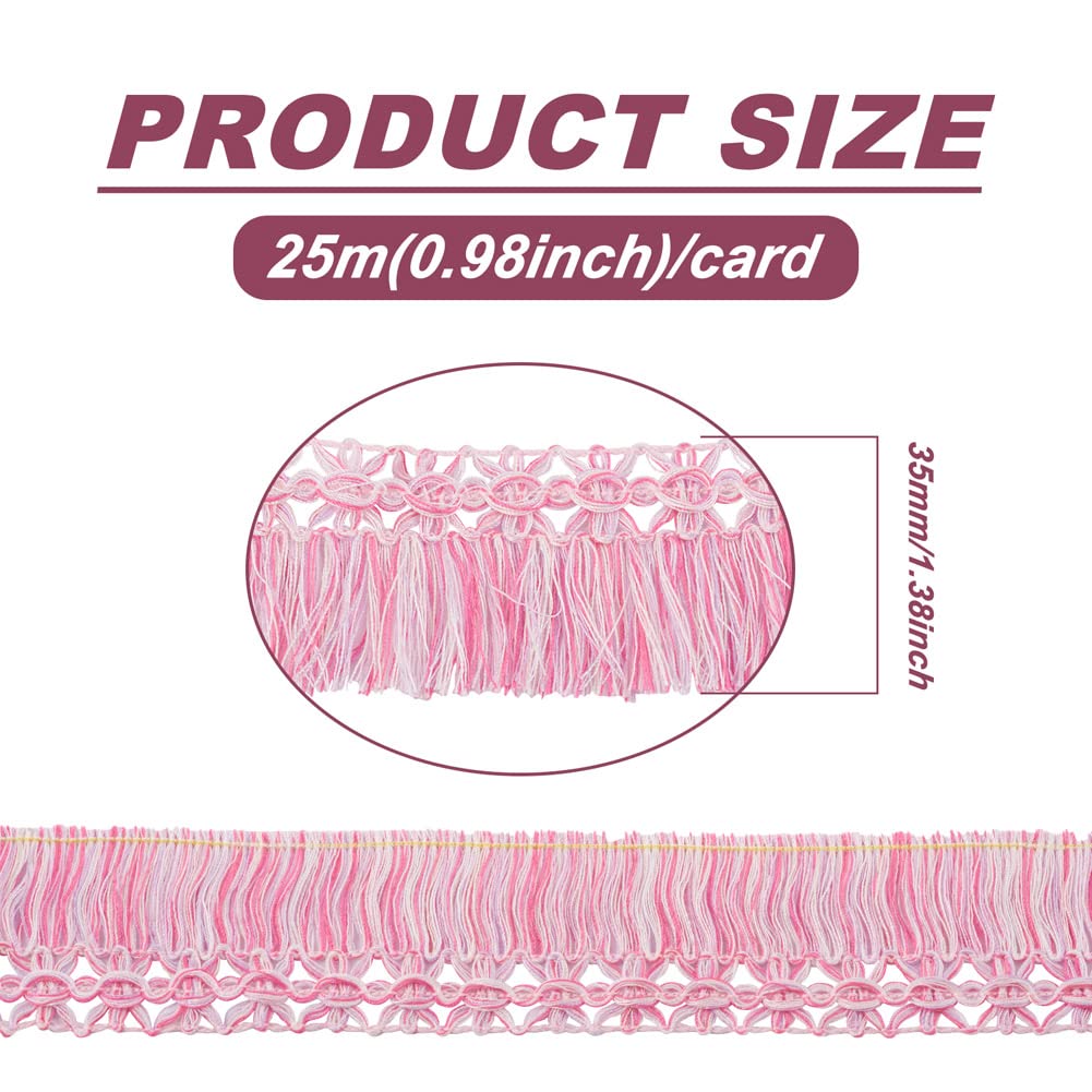 Polyester Fringe Tassel Lace Trim Pink and White 1 Inch Chainette Fringe Fibre Trim Ribbons Costume - 27.34 Yards