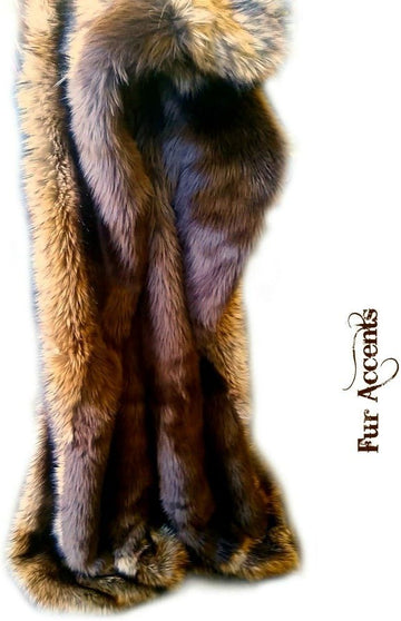 Brown Bear Shag with Coyote Border Trim - Premium Quality Faux Fur - Designer Throw Blanket - Soft Minky Cuddle