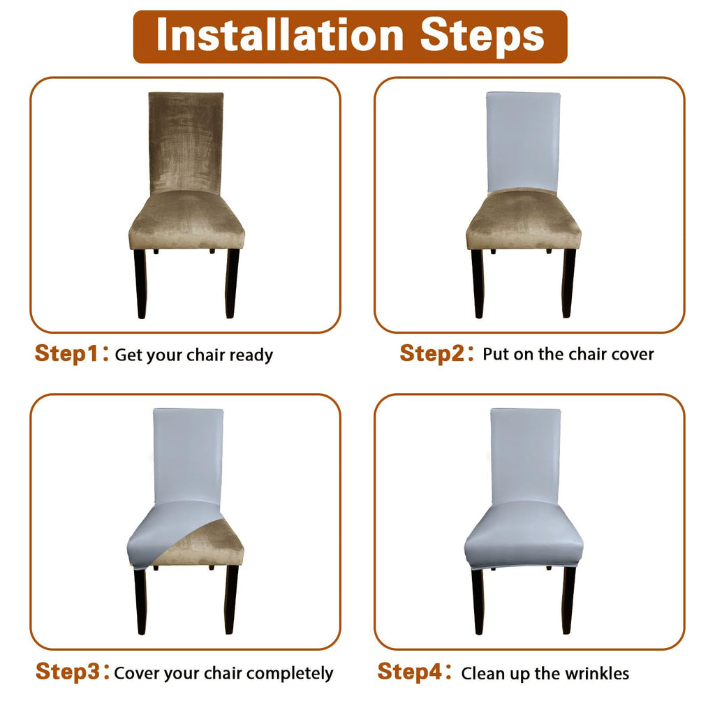 Gray Leather Chair Covers for Dining Chairs Set of 6, Faux Leather Dining Chair Covers Removable Wipeable Parson