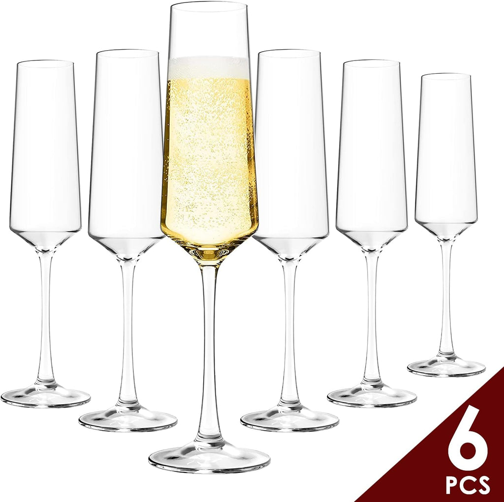 Champagne Flutes Set of 6 Hand Blown Crystal Champagne Glasses Hand Crafted by Artisans Premium Crystal Gift for