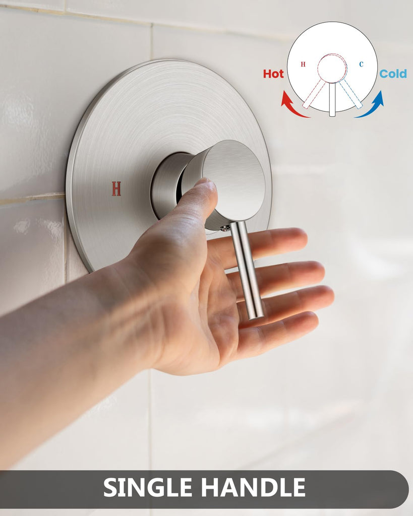 Shower Faucet Set with Rough-In Valve and Shower Head, Brushed Nickel