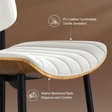 Mid Century Dining Chairs Set of 2, Upholstered Beige Nappa Leather Mid Century Modern Dining Chairs Metal Legs with