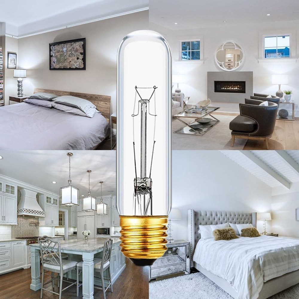 25 Watt T10 Clear Tubular Incandescent Light Bulb, Vintage Style Showcase Bulb,Showcase lamp, 2700K Soft White, E26