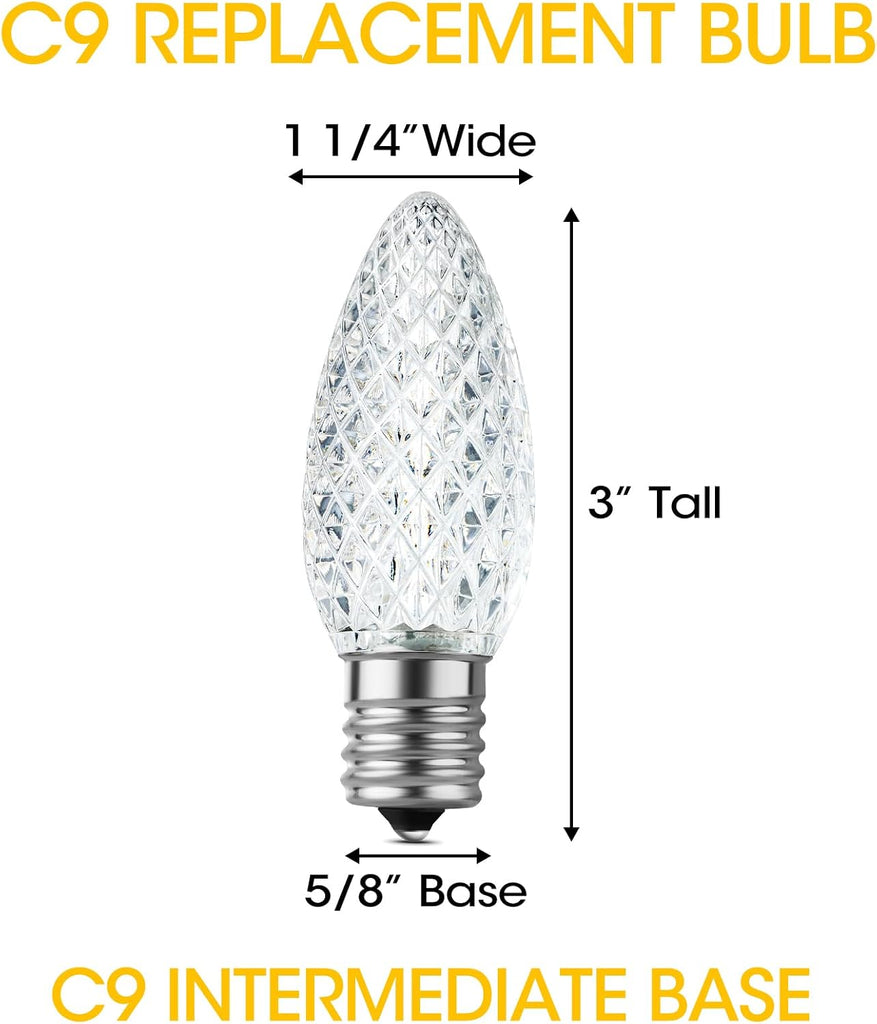 Set of 25 Warm White C9 Faceted LED Christmas Light Bulbs