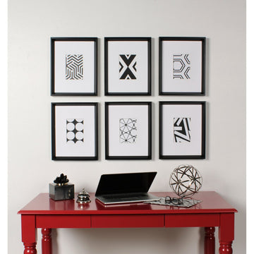 Calter 6 Framed Modern Black and White Geometric Abstract Art Prints, Black