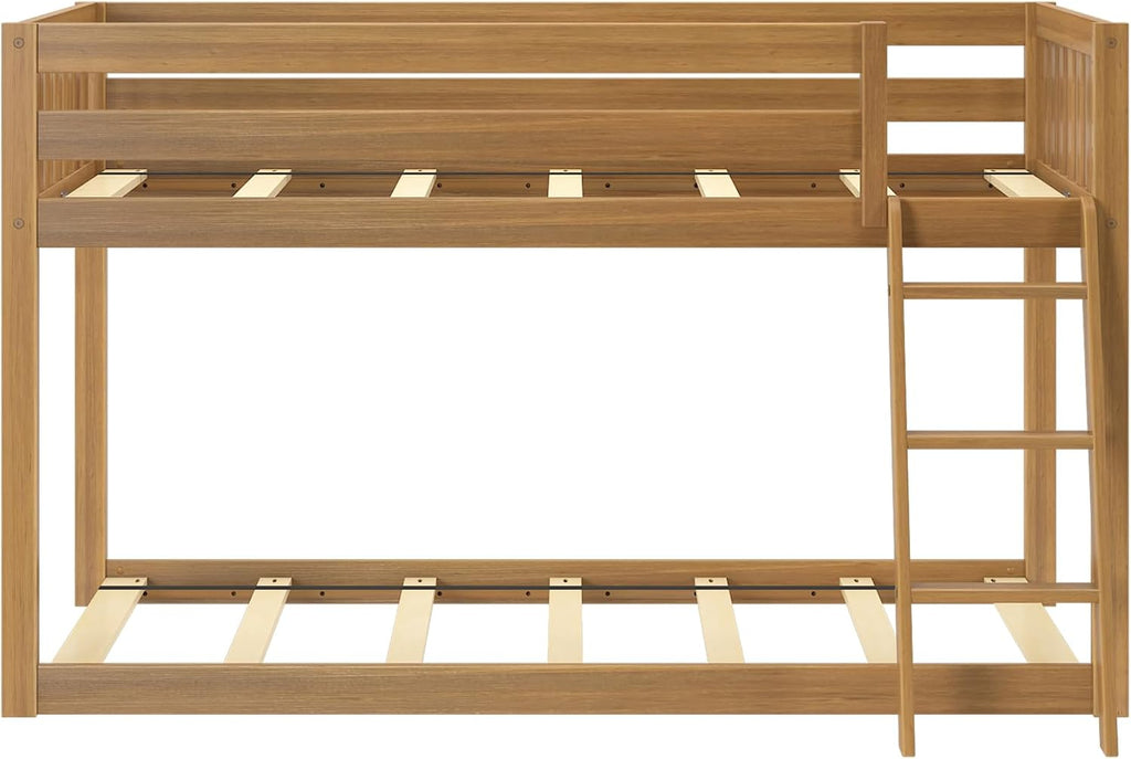 Fundamental Twin Low Bunk Bed, Kids Solid Wood Modern Bed Frame with Strong Wooden Slats, Non-Toxic Finishes
