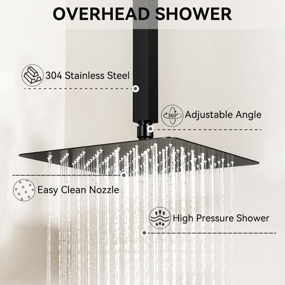 Rainfall Shower System, 10" Ceiling Mount Rain Showerhead and 6" Wall Mounted Rainfall Shower for Couples, On Off