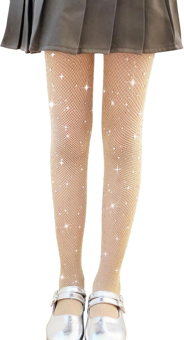 Girls Sparkle Tights 2 Pack Fishnet Glitter Rhinestone Stockings