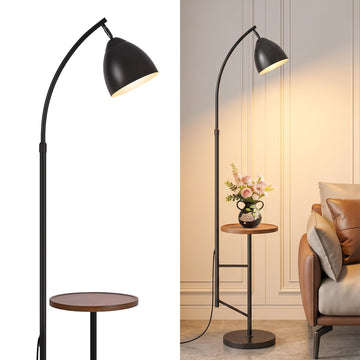 Black Arc Floor Lamp with Table, Adjustable Height & Iron Head
