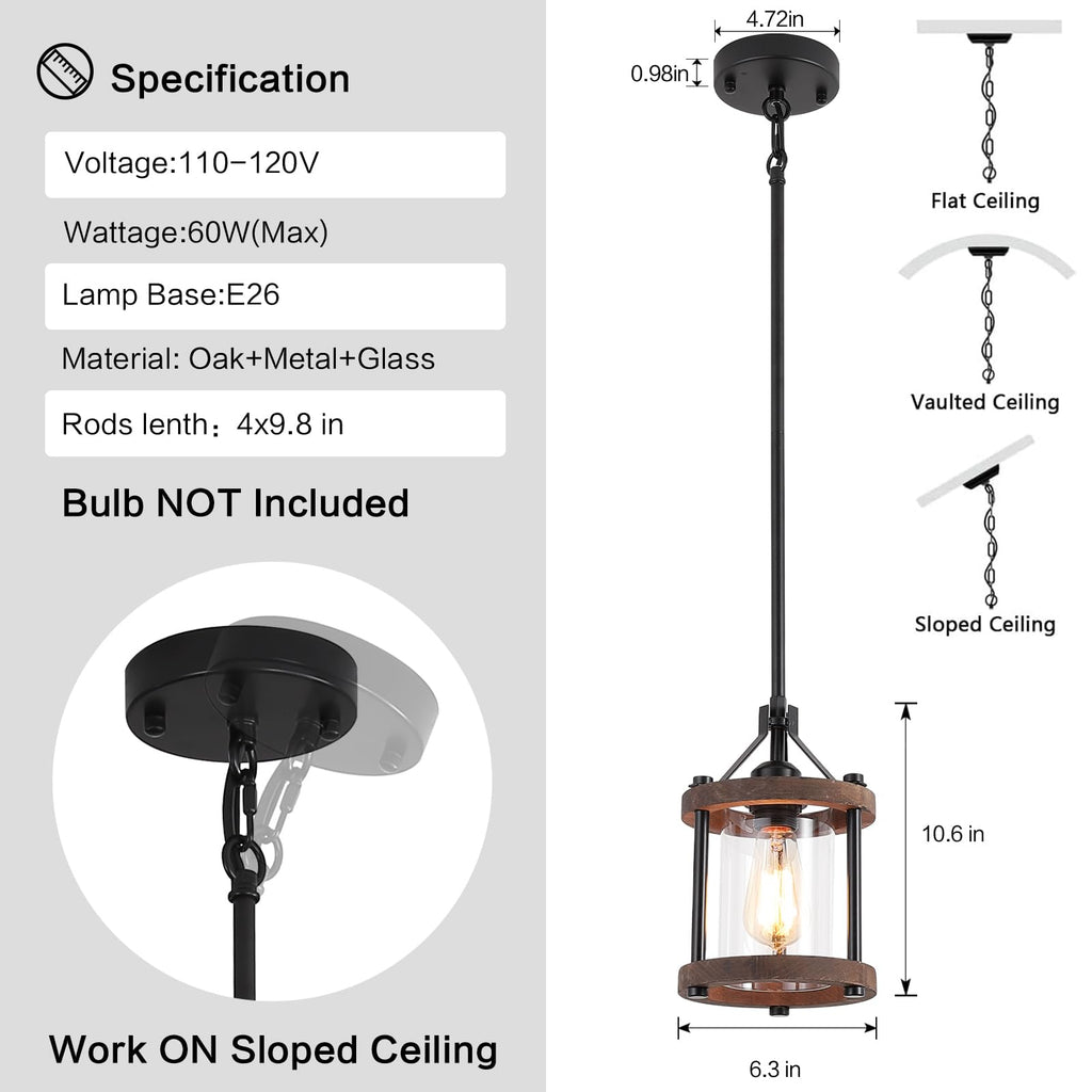 Farmhouse Pendant Light Island, 1-Light Rustic Hanging Pendant