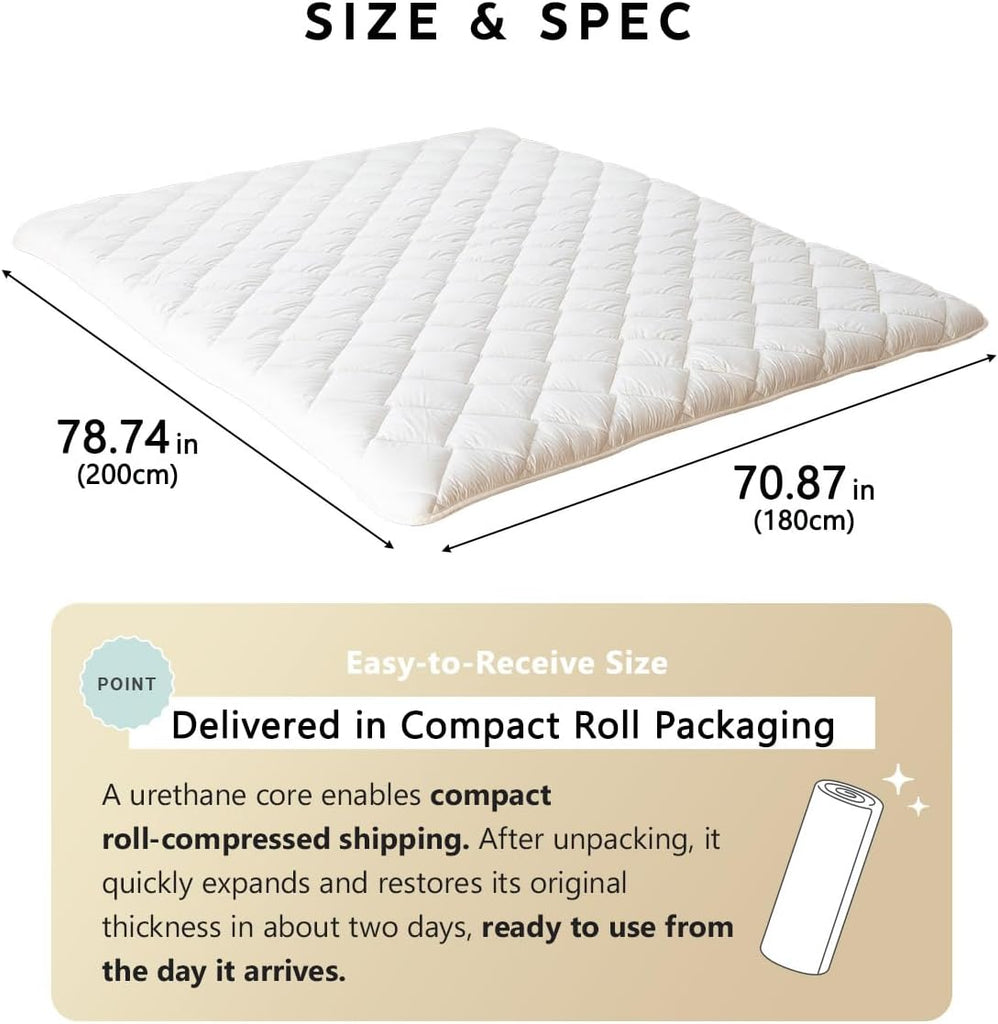 Japanese Futon Mattress Premium King, Floor Sleeping Mat Tatami Shikibuton Igusa Natural Cotton