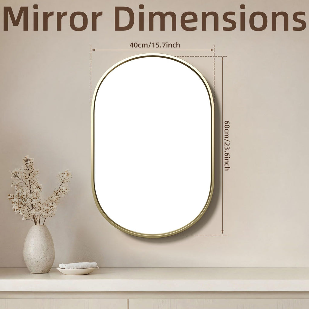 16x24 Oval Mirror - Pill Shaped Bathroom Vanity Mirror, Gold