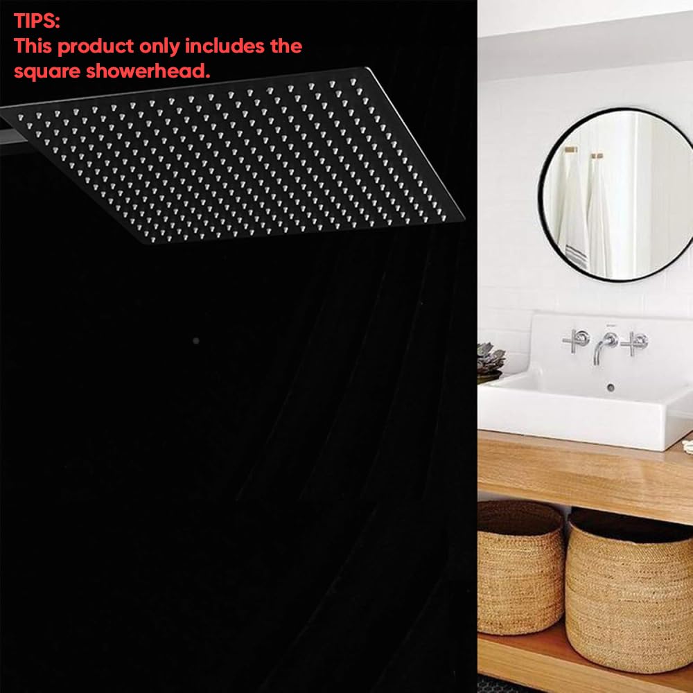 16 In Rain Shower Head High Pressure Rainfall Shower Head Matte Black