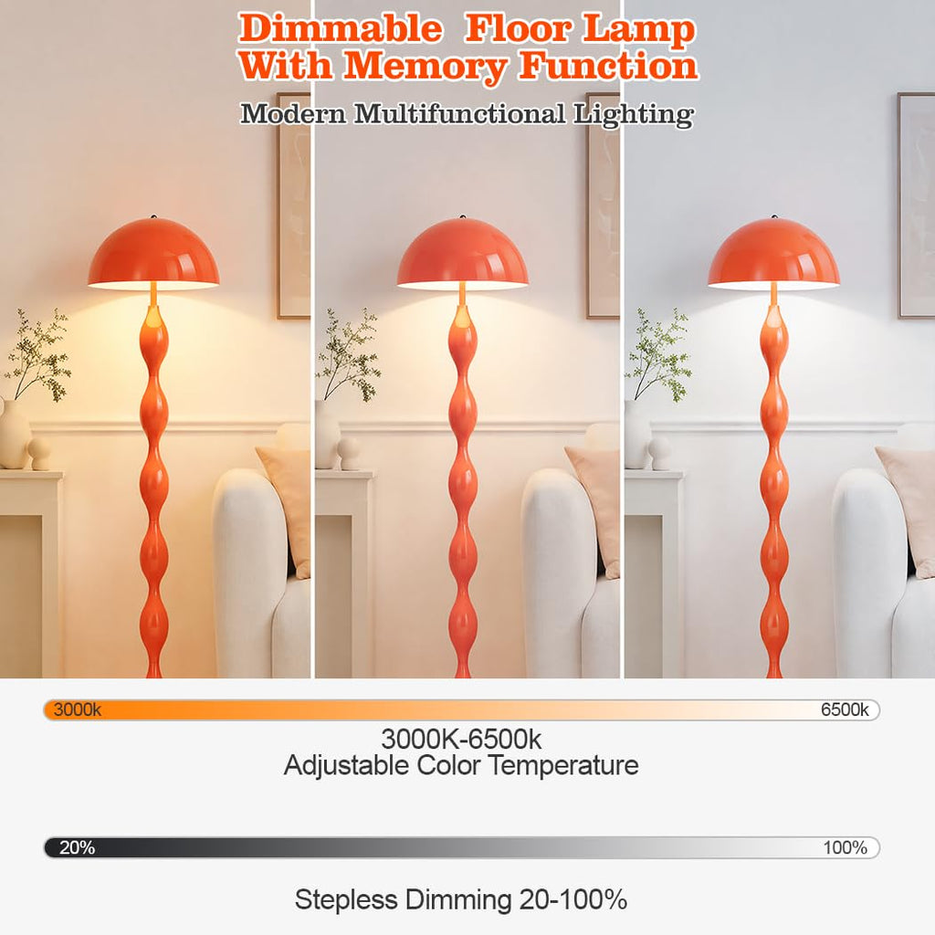 Orange Mushroom Floor Lamp, Dimmable Standing Lamp with Remote Bulb