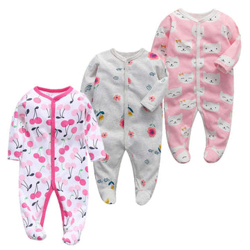 Baby Girls 3pcs Cotton Footie Bodysuit Long Cartoon Footed Sleeper Pajama Gift Set 3pcs Pink 3M