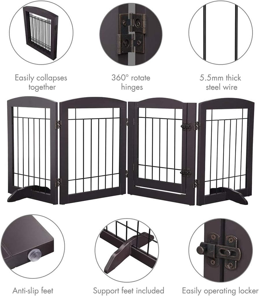 Dog Gate Indoor with Door, Freestanding Pet Gate for Doorway, Stair