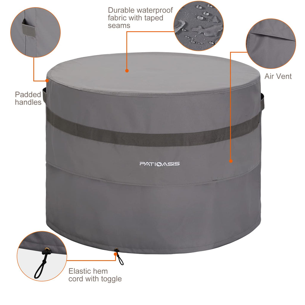 Grey Round Firepit Table Cover 32''Dia Waterproof Outoor Patio Gas Fire Bowl Cover 600D All Weather Resistant Fire