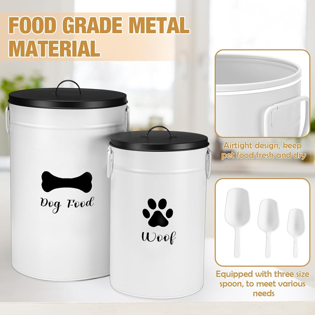 Extra Large 30+14 lb Metal Dog Food Storage Containers, White