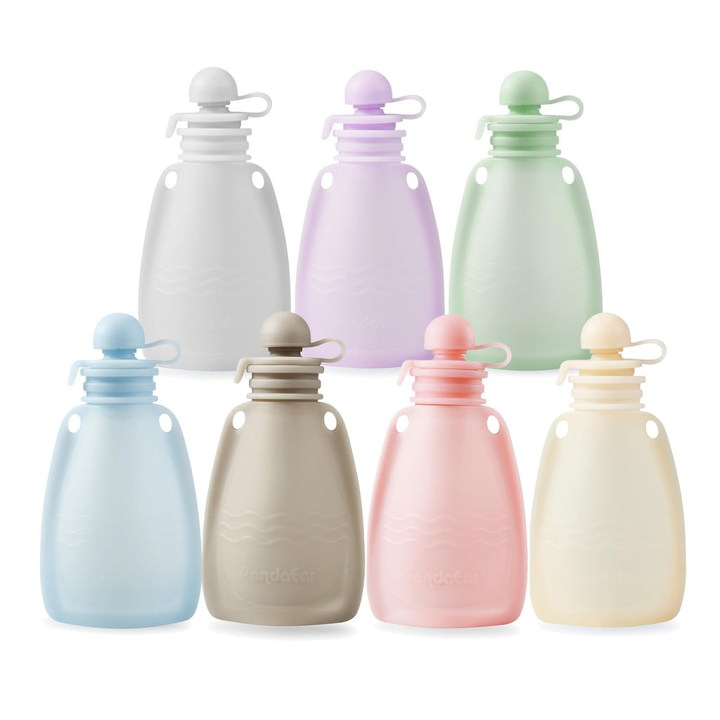 7 Pack Silicone Baby Food Pouches, Reusable Squeeze Pouches