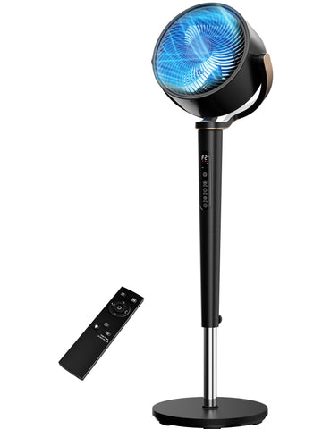 38-46" Pedestal Fan , 150+120°Omnidirectional Oscillating Standing Fan w/16 Speed & 4 Mode, Ambient Light, Quiet DC
