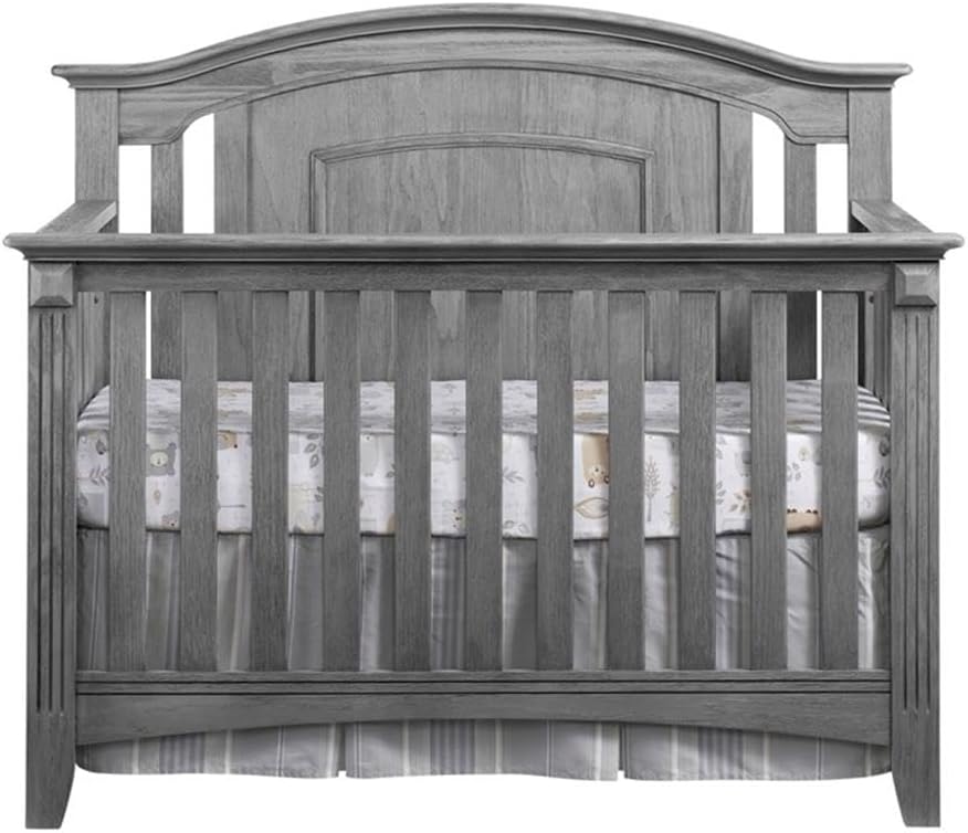 Modern Wood 4 in 1 Convertible Crib in Graphite Gray Finish, Nursery Furniture for Infant and Toddler Sleeping