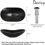 24.5'' X 13.8'' Large Matte Black Oval Vessel Sink with Pop Up Drain,Bathroom Sinks Above Counter,Black Vessel