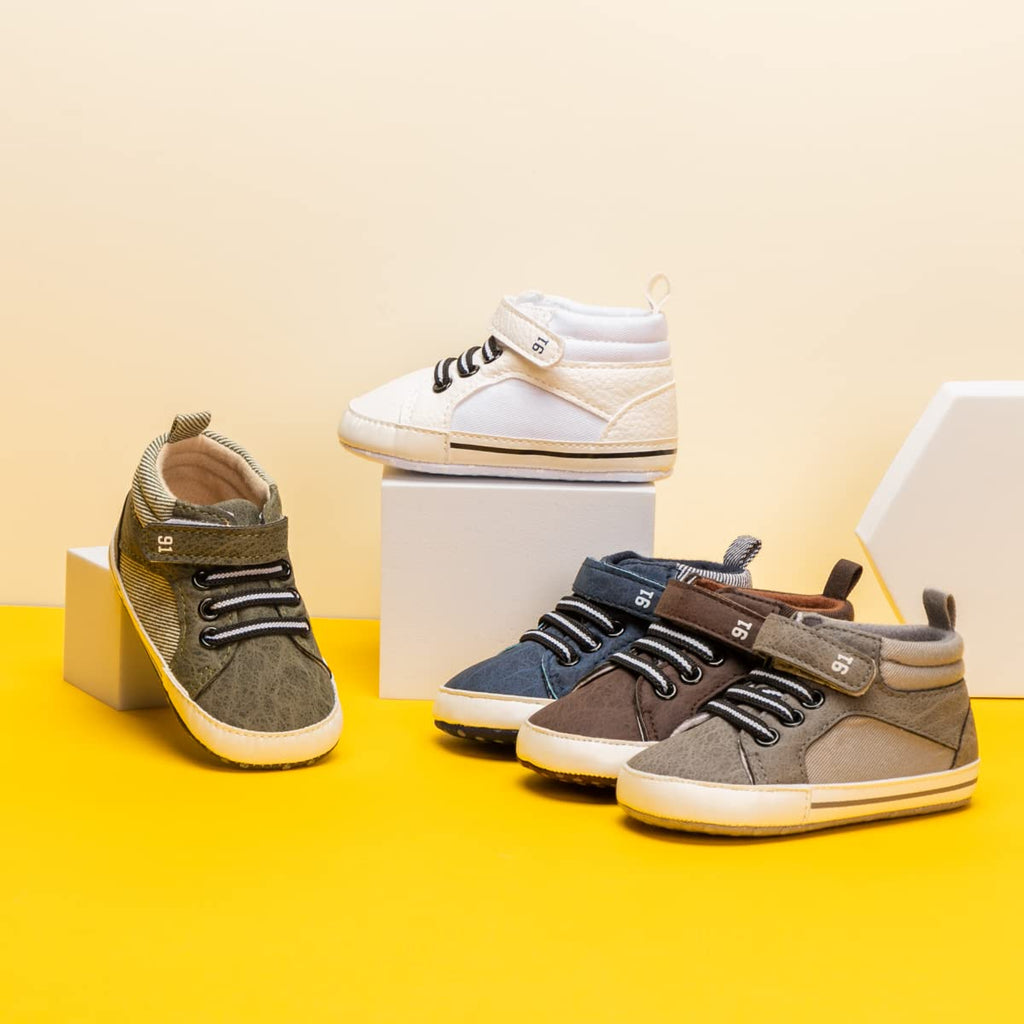 Baby Boys Girls High Top Sneakers Soft Soles Anti Skid Infant Ankle Shoes Toddler Prewalker First Walking Crib Shoes