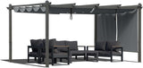 12x14 FT Outdoor Pergola - Retractable Shade Canopy with Aluminum Frame & Roller Shade Curtains for Patio