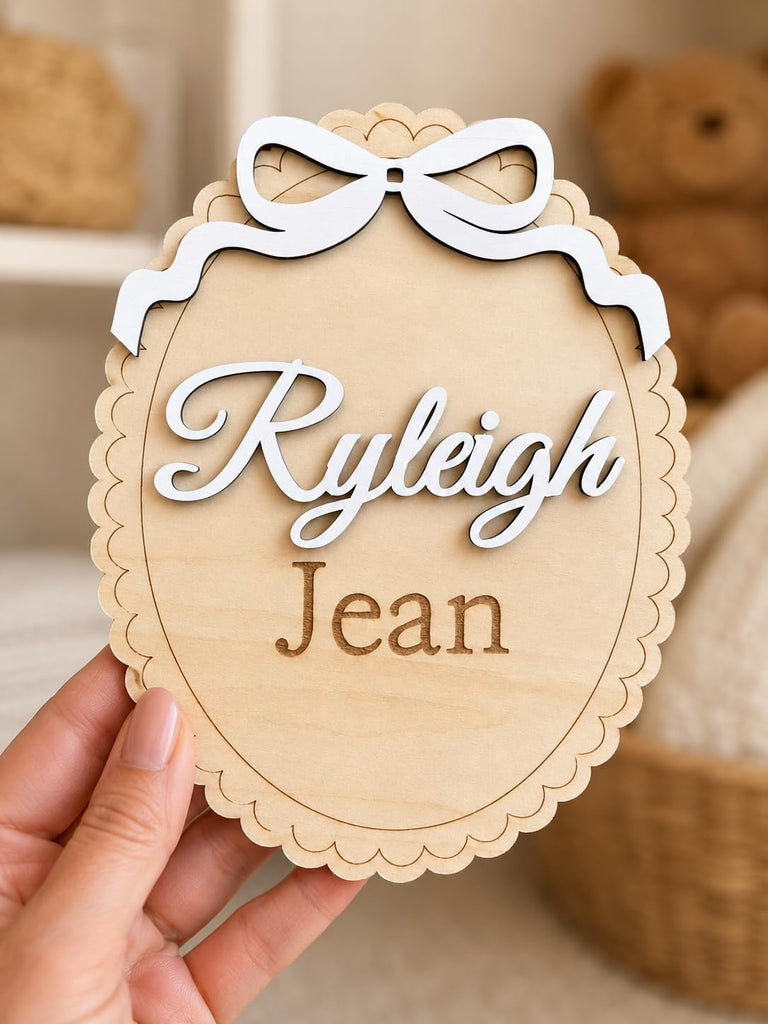 Personalized Baby Name Sign with Bow - Wooden Birth Announcement Keepsake