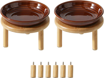 Elevated Cat Bowls, Ceramic Cat Bowl with Bamboo Stand Wide Opening