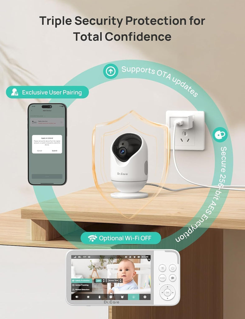 VistaView 5" Smart WiFi Baby Monitor with 2 Cameras, 1080P Display