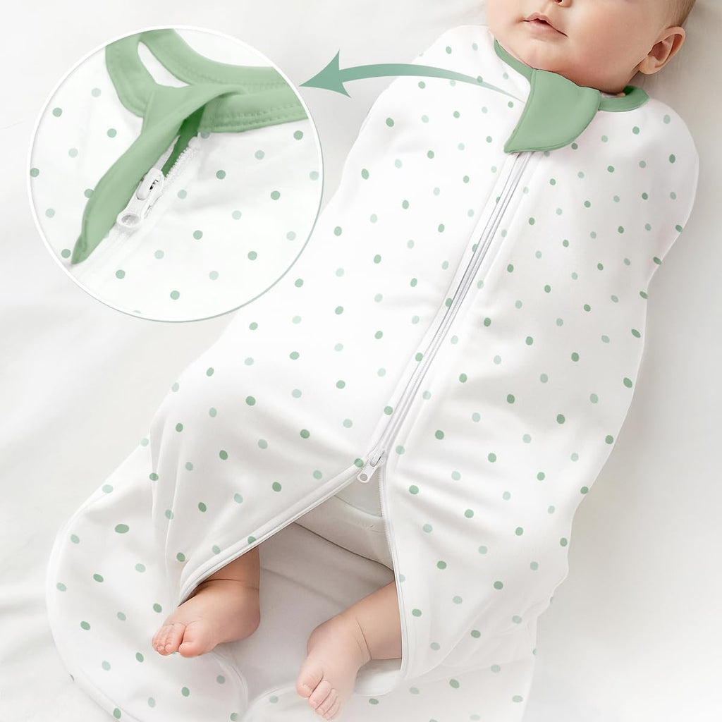 Swaddle, Cotton Arm-In Zipper Sleep Sack, Wearable Blankets Wrap for Infant Girls, Boys (Green