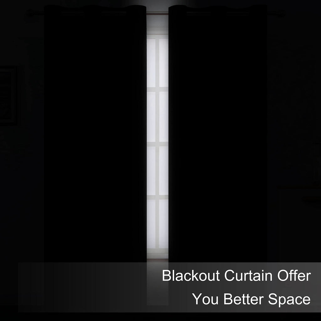 Blackout Curtains 66 x 95 inch/Black Curtains Set of 2 Panels/Thermal Insulated Room Darkening Bedroom Curtains