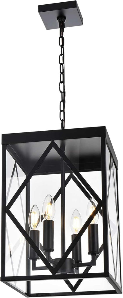Outdoor Pendant Light 4 Lights Modern Outside Chandelier Outdoor Hanging Lantern Light with Clear Glass