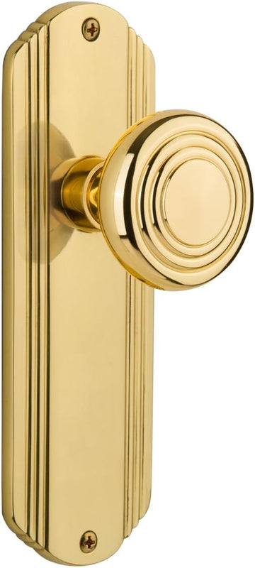 Deco Plate with Deco Knob, Passage - 2.375", Unlacquered Brass