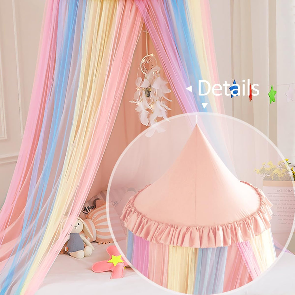 Rainbow Bed Canopy for Girls Dreamy Mosquito Net for Bed Round Dome Princess Bed Canopy Girl Room Play Tent Canopy