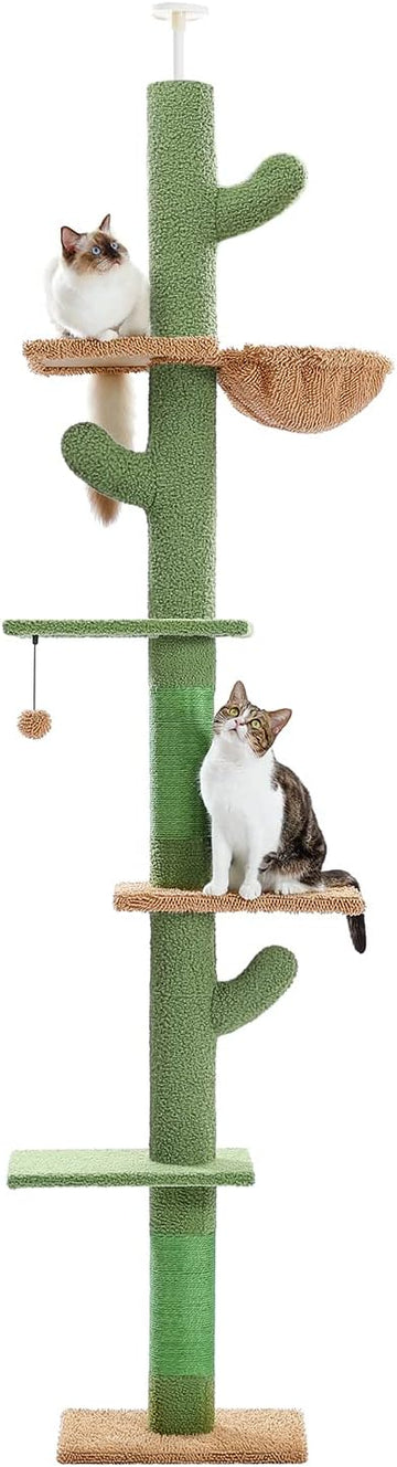 Cactus Floor-to-Ceiling Cat Tree 5-Tier Cat Tower with Hammock