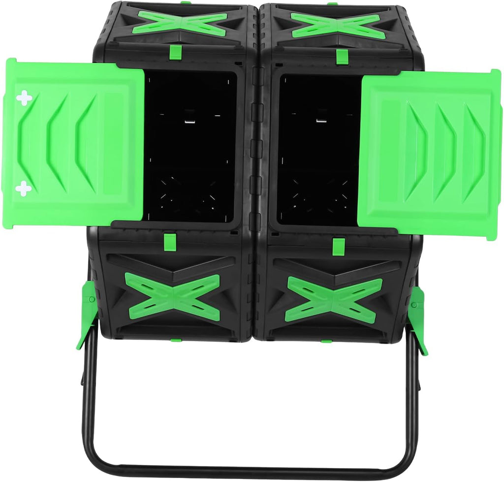 37-Gallon Dual-Chamber Rotating Compost Tumbler, Quick-Cycle Outdoor Composter with Adjustable Airflow, 360° Tumbling