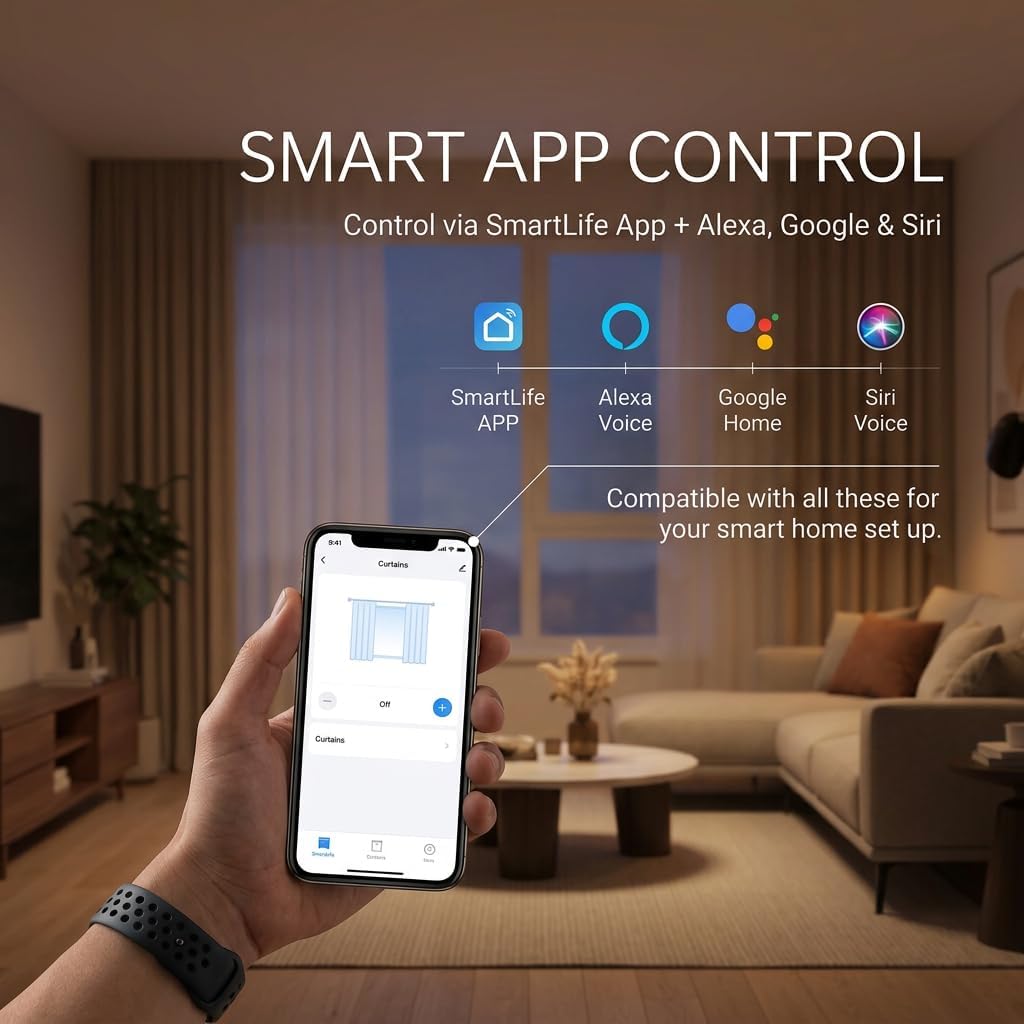 Smart Electric Curtain Track, Motorized motor, Adjustable track length, compatible with Alexa, google, Siri, Apple