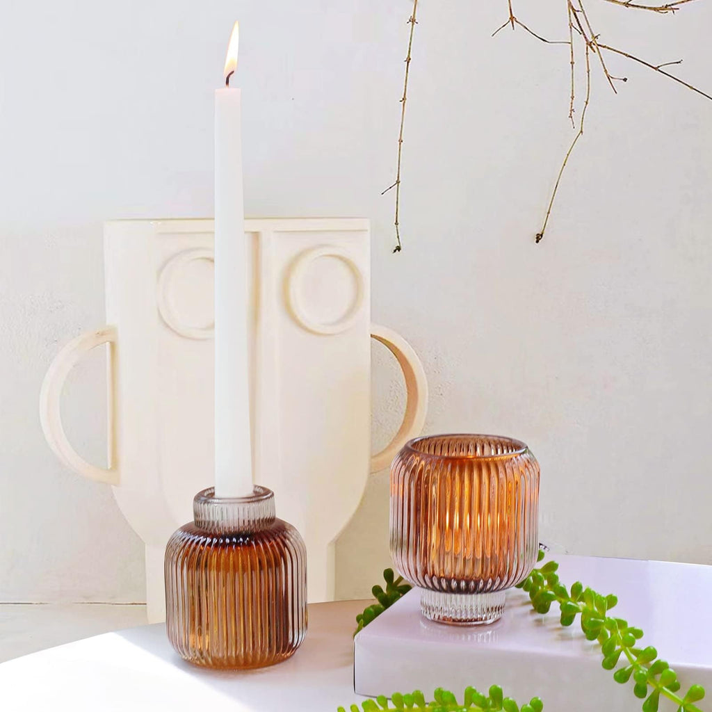 Brown Votive Candle Holders Bulk of 4 for Fall Thanksgiving Decoration