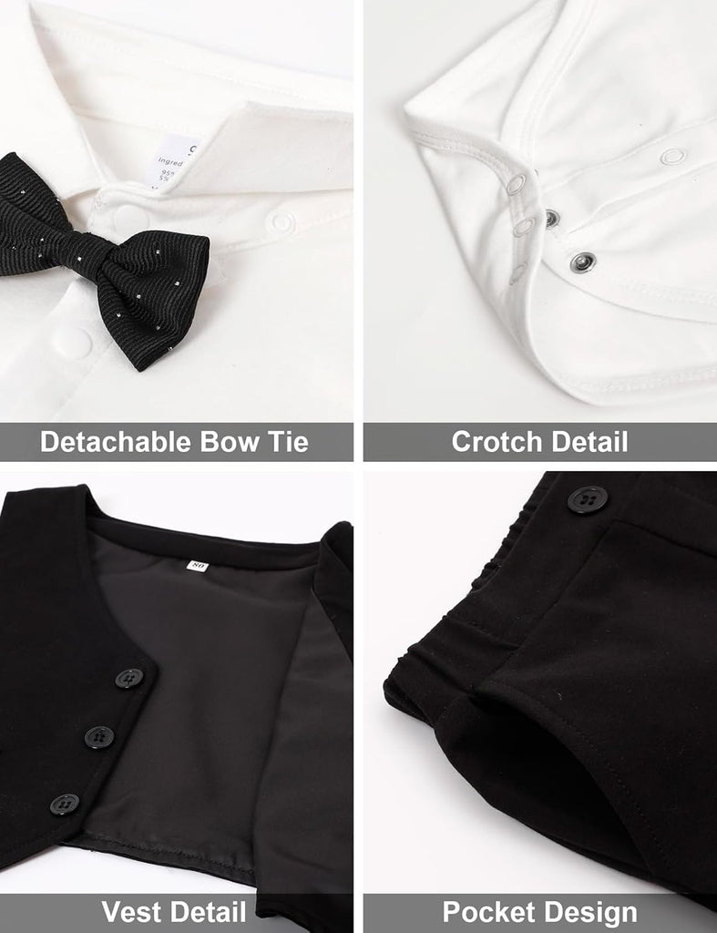 4Pcs Baby Boy Suits Dress Outfit Shirt Pants Bowtie Vest Set 3