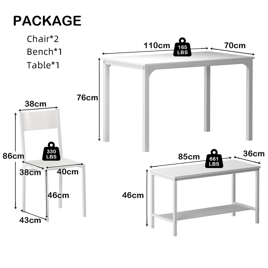 4-Piece Dining Table Set for 4, 43.5'' Space-Saving Kitchen Set with Bench and Chairs, Ideal for Restaurants and