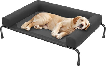 Elevated Dog Bed for Large Dogs, Cooling Raised Pet Cot with Breathable Mesh and Bolsters, Removable & Waterproof