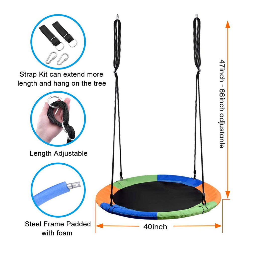 40 Inch Outdoor Saucer Swing, Tree Swing with Adjustable Ropes for Backyard