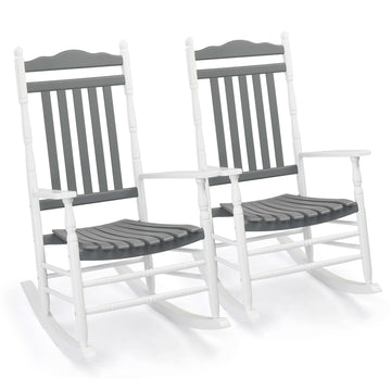 Wooden Rocking Chair Set of 2, Outdoor Rocking Chair, Grey&White
